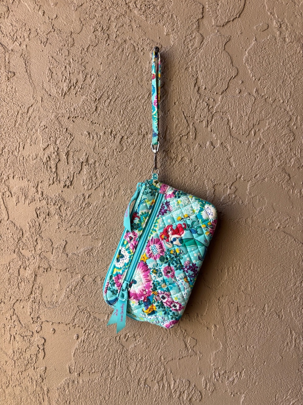 Disney Ariel Vera Bradley Turquoise Floral Quilted Wristlet